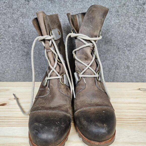 Sorel Joan of Arctic Brown Leather Wedge Boots 9.5 - Picture 3 of 8